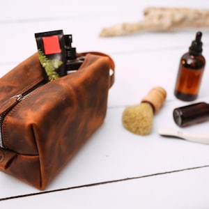 Monogrammed Leather Dopp Kit: Personalized Travel Toiletry Bag