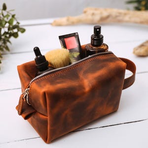 Personalized Leather Dopp Kit: Engraved Monogram Travel Toiletry Bag