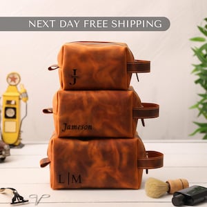 Engraved Leather Dopp Kit: Personalized Travel Toiletry Bag, Monogram Option