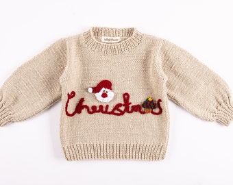 Baby embroidered Christmas Sweater,crochet baby and toddler sweater, unisex baby gift,Baby santa sweater,personalized Christmas costume