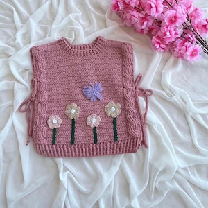 Crochet Baby Vest: Handmade Pink Floral Knit Toddler Outfit