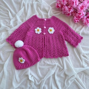 Crochet Baby Cardigan and Hat Set: Handmade Pink Infant Outfit