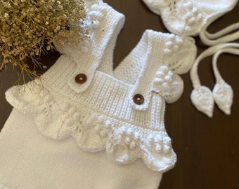 Conjunto de 3-Baby romper bonnet botines set-recién nacido Caja de regalo-Bebé photoprop-recién nacido que regresa a casa traje de hospital-blanco Ropa de bebé set-pantalones
