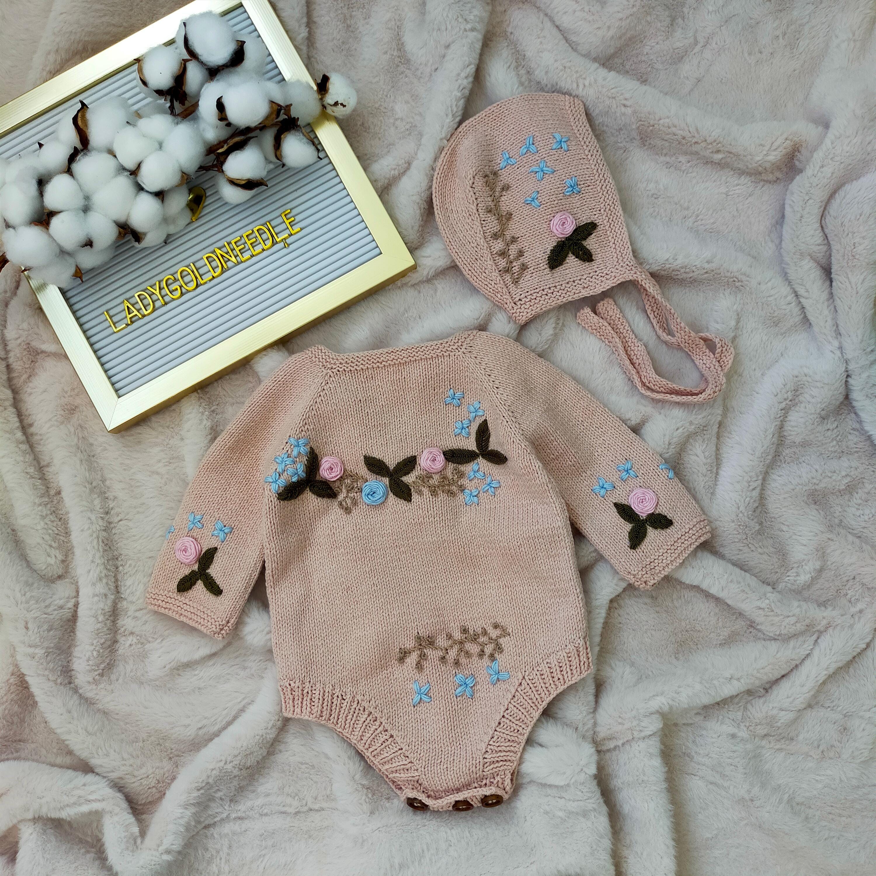 Romper Hand Knitted Baby Girl Clothes Flower Embroidered Baby