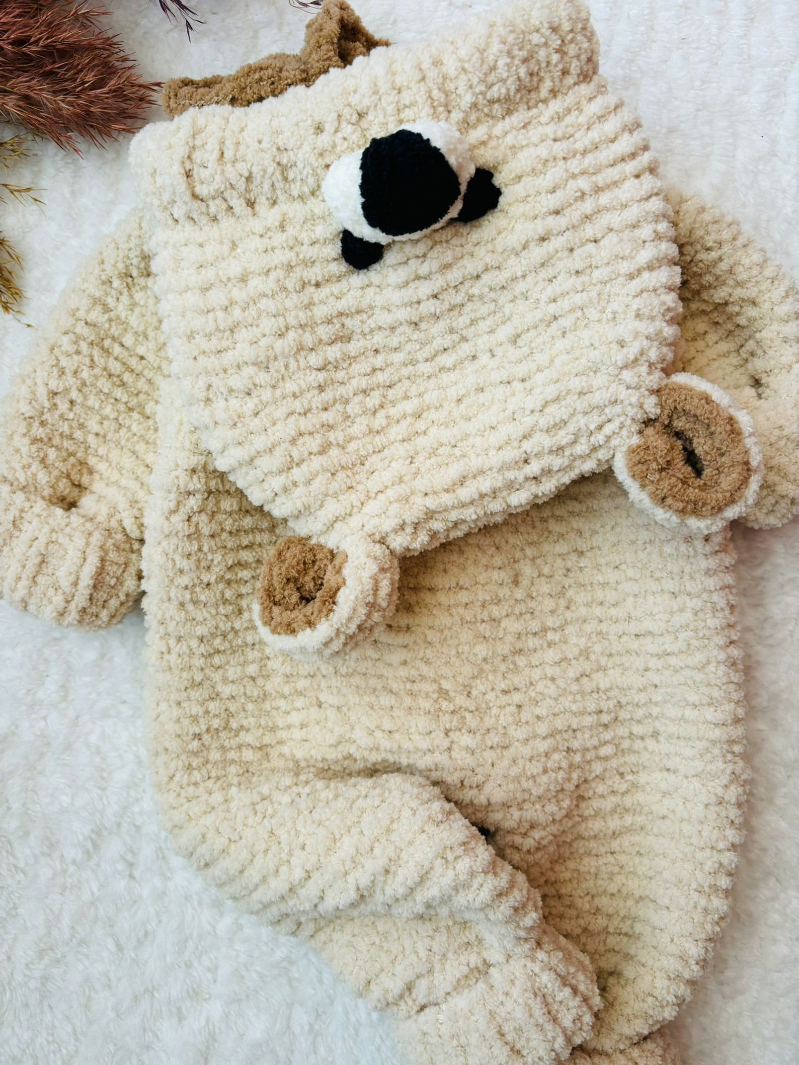 Baby Polo Fleece Bear Romper with Bag