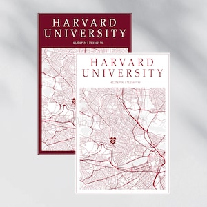 Mapa topográfico de la Universidad de Harvard / Descarga digital / Decoración de mapas