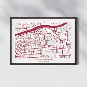 Carte des lignes de la rue de l'Université de l'Alabama | Carte UA | Tuskaloosa |Téléchargement numérique | Décor de carte
