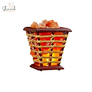 Shamrock Himalayan Salt Chunks Lampe, mit Holz
