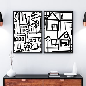 Abstract Real Estate Art, Realtor Home Decor, Line Art, Real Estate Gift, Printable Art, Instant Download, Black and White (Set of 2 Prints)
