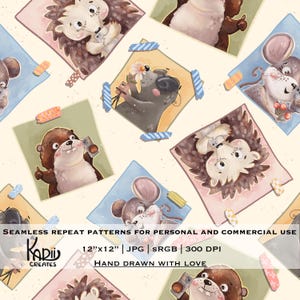 Woodland Animals Seamless Pattern: Playful Forest Design (JPEG Digital Download)