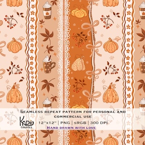 Coquette Bow Pumpkin Spice Seamless Pattern: Fall Thanksgiving Design (PNG Digital Download)