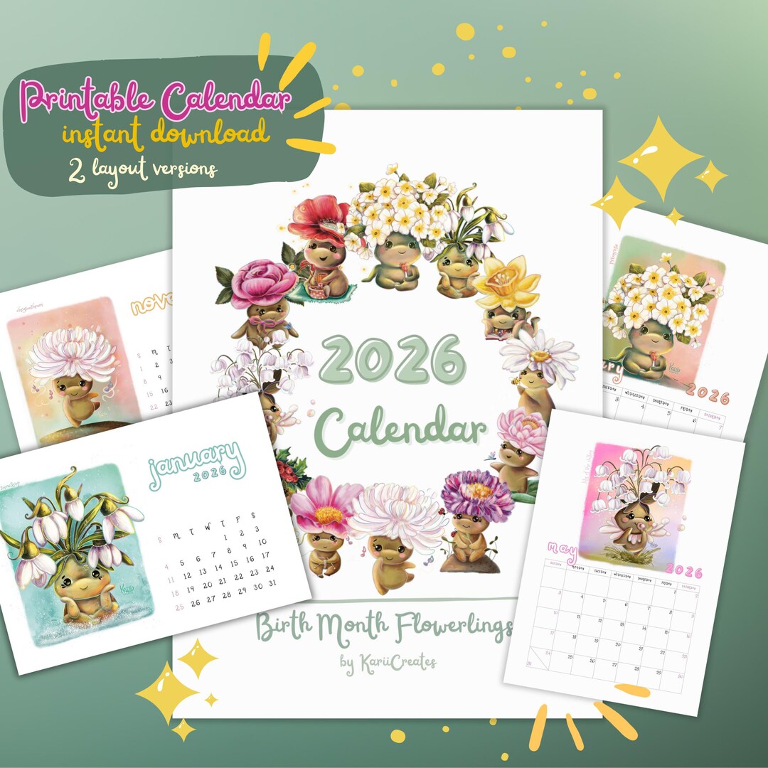 Printable 2026 Birth Flower Calendar - Digital Calendar With Cute ...
