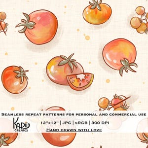 Joli motif numérique de tomate, carreau sans couture de tomates de jardin végétariennes, motif végétal ancien pour le tissu, motif de cuisine rouge cottage