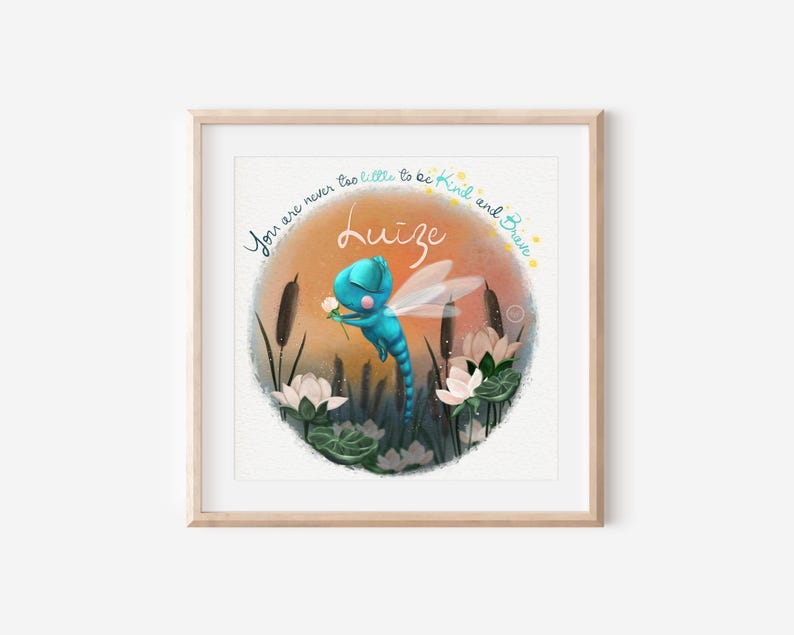 Personalised Dragonfly Art Print - Custom Name Nursery Wall Art ...