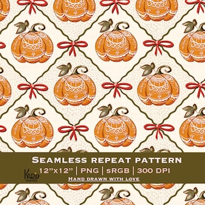 Coquette Pumpkin Lace Seamless Pattern: Girly Autumn Trellis Repeat (JPG Digital Download, 12x12 inches)