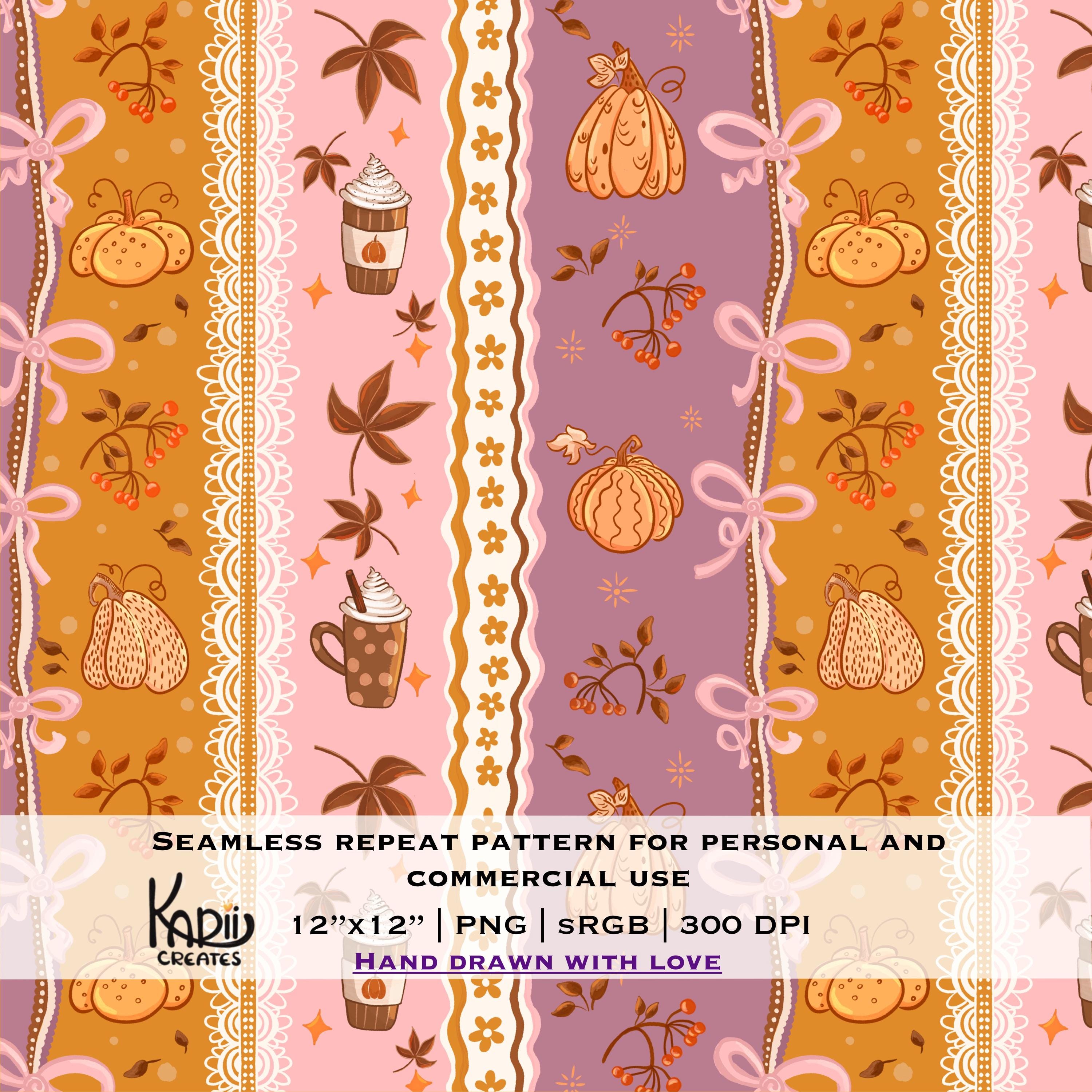Coquette Bow Fall Lace Stripes Seamless Pattern Design, Feminine ...