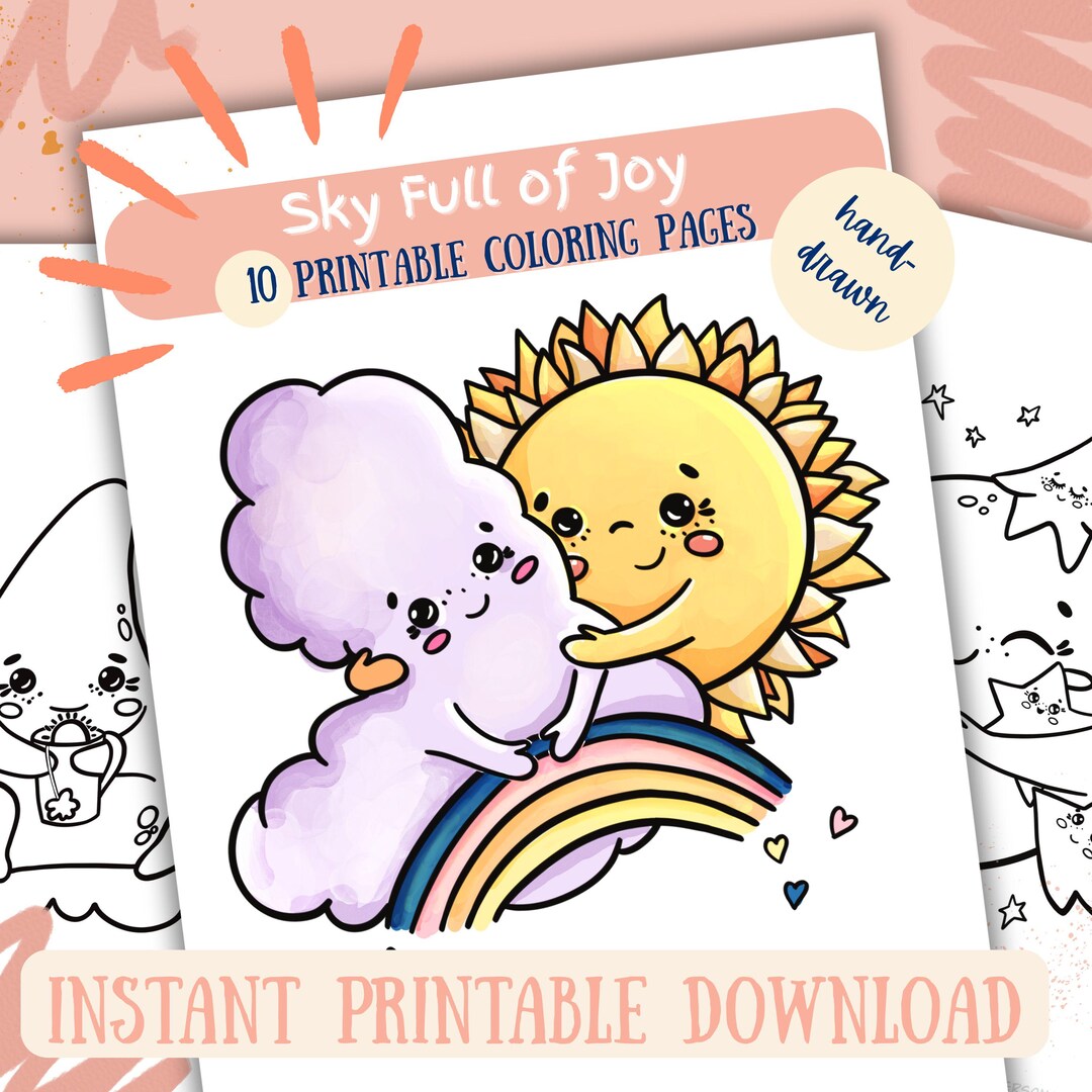 Celestial Coloring Pages: Sun, Moon, Rainbow Doodle Pages for Kids (PDF ...