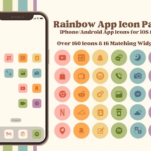 Colorful App Icon Pack for iOS Android iPhone, Digital Download, Multicolor Rainbow Aesthetic Icons, 70s Retro Aesthetic, Custom Homescreen