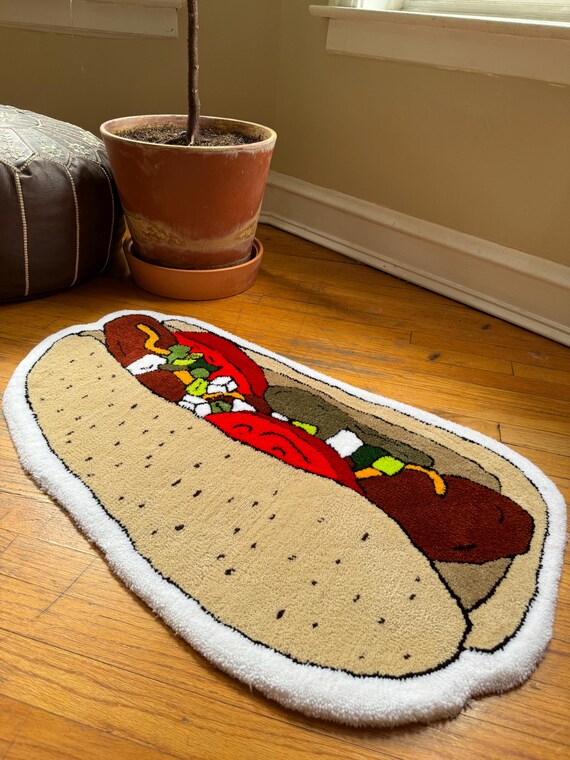 Handmade Tufted Chicago Hot Dog Rug – Food-inspired Home Decor