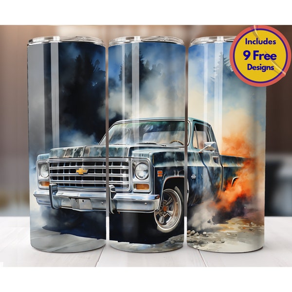 Rustikaler Chevy Square Truck Rauch 20 oz Becher Sublimation Design Truck Tumbler Wrap Truck Liebhaber Geschenk digitaler Download PNG Classic Truck Wrap