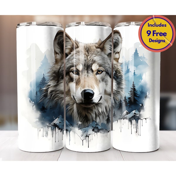 Wolf Tumbler Wrap 20 oz Tumbler Sublimation Design Native Spirit Animal Wolf Tumbler Wrap Wolf Design PNG Digital Download ONLY PNG