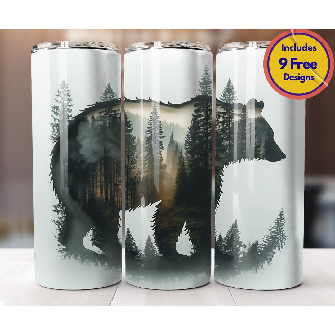 Grizzly Bear 20 Oz Skinny Tumbler Sublimation Design PNG Misty Pine ...
