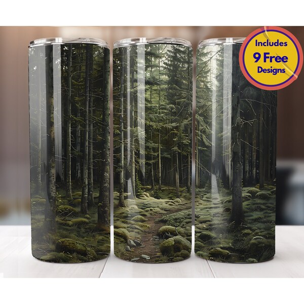 Wooden Forest Pine Tree Landscape 20oz Tumbler Sublimation Design PNG Green Forest Tumbler Nature Lover Tumbler Outdoor Tumbler Digital ONLY