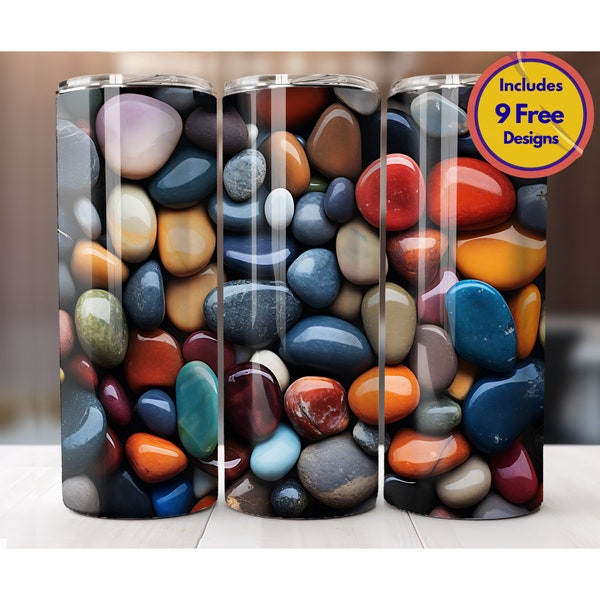 3D Vibrant River Stone 20oz Tumbler Sublimation Design PNG Colorful Realistic Rock Tumbler Colorful Stones Abstract Tumbler Digital ONLY