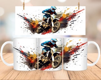 3D Dirt Bike Mug Sublimation Template Design PNG Motorcycle Racing Dirtbike 11oz & 15oz Mug Wrap  Motocross Mug Wrap Instant Download