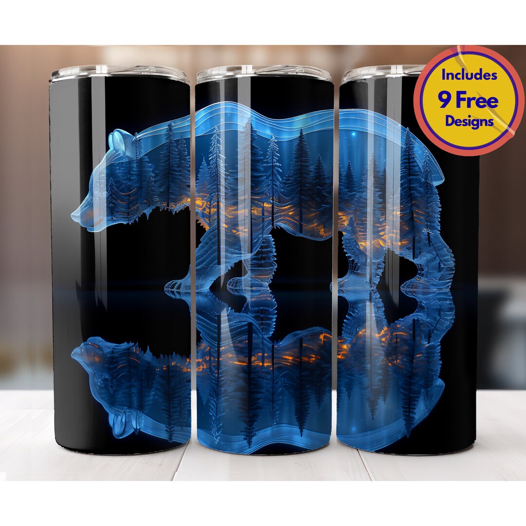 Glass Bear 20 Oz Skinny Tumbler Sublimation Design PNG Nature Pine Tree ...