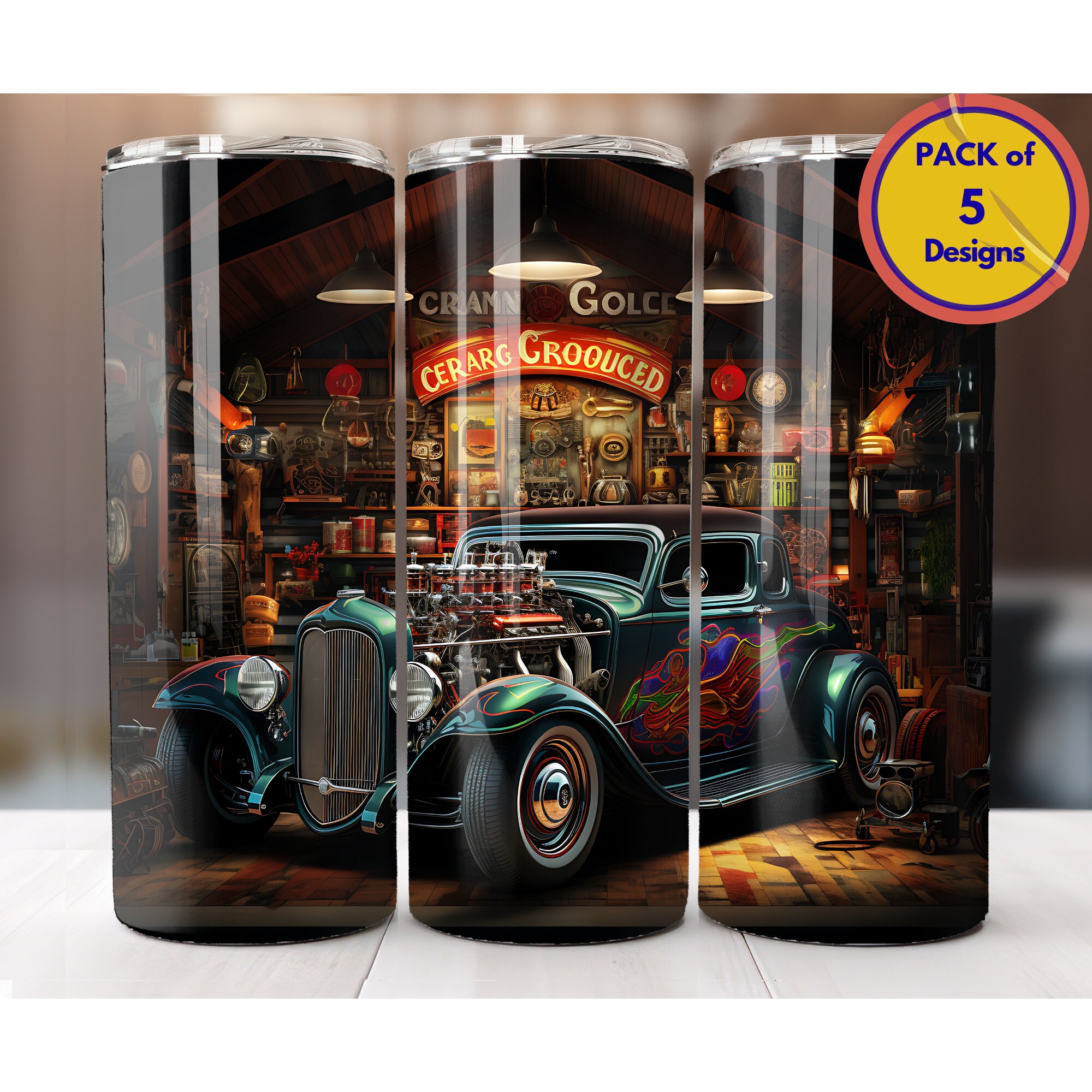 Hot Rod Car Garage 20 Oz Tumbler Sublimation Design Car Etsy