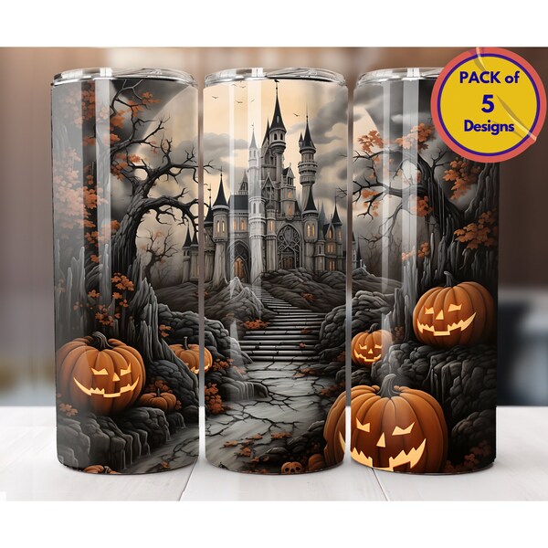 3D Haunted Horror House Halloween 20 oz Skinny Tumbler Sublimation Design Straight Tumbler Wrap Instant Digital Download PNG Spooky Tumbler