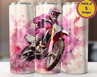 Pink Dirt Bike Tumbler Wrap 20 oz Tumbler Sublimation Design Motorcycle Racing Dirtbike Tumbler Wrap Digital Download PNG, Bike Girl Wrap