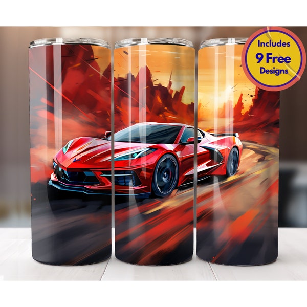 Red Chevy Corvette Car 20oz Tumbler Sublimation Design Car Tumbler Wrap Sports Car Tumbler Wrap Digital Download PNG Classic Muscle Car Wrap