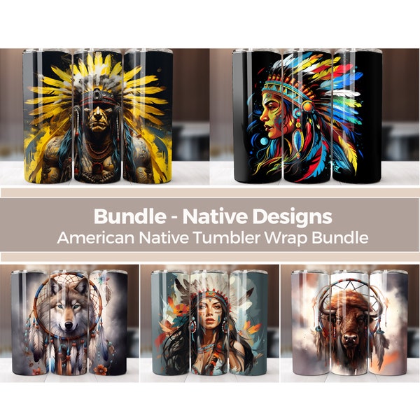 Bundle Native American 20 oz Skinny Tumbler Sublimation Design, Straight Tumbler Wrap PNG, Native Indian Tumbler Design Digital Download PNG