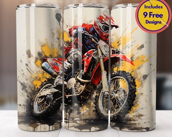 Watercolor Dirt Bike Tumbler Wrap 20 oz Tumbler Sublimation Design Motorcycle Racing Dirtbike Tumbler Wrap Bike Wrap Digital ONLY PNG