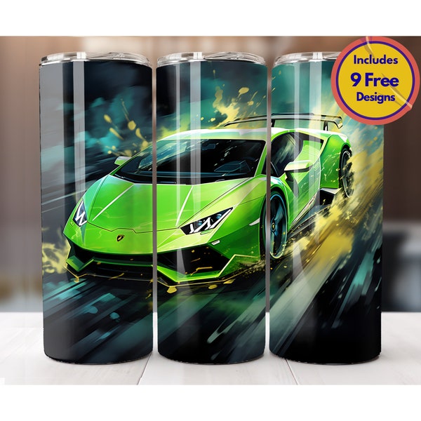 Lamborghini Green 20 oz Tumbler Sublimation Design PNG Sports Car Tumbler Supercar Design Wrap Racing Car Wrap Digital Download ONLY PNG