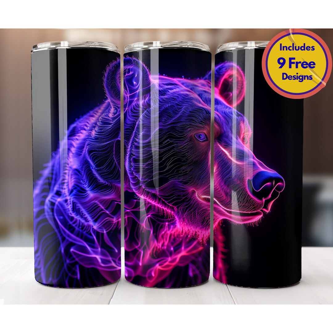 Neon Bear 20 Oz Skinny Tumbler Sublimation Design PNG Lava Break ...