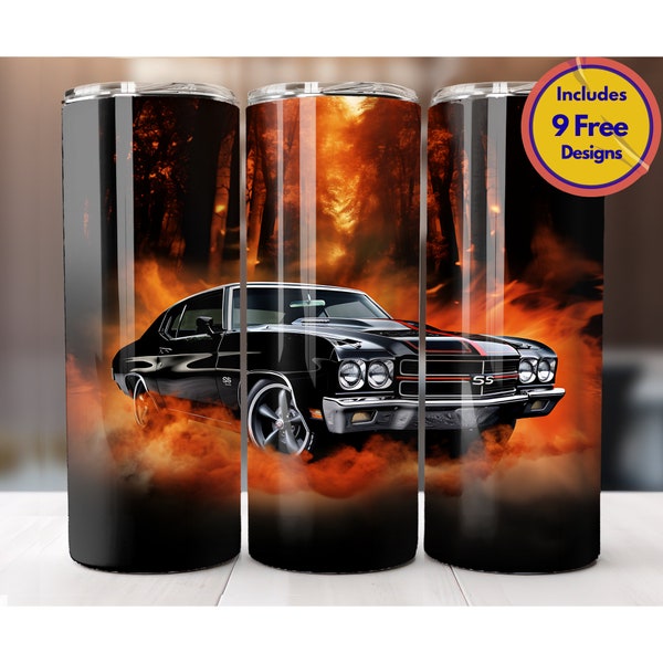 Classic Chevy Chevelle Muscle Car 20 oz Tumbler Sublimation Design Car Tumbler Wrap Men Tumbler Wrap Retro Cars Wrap Digital Download PNG