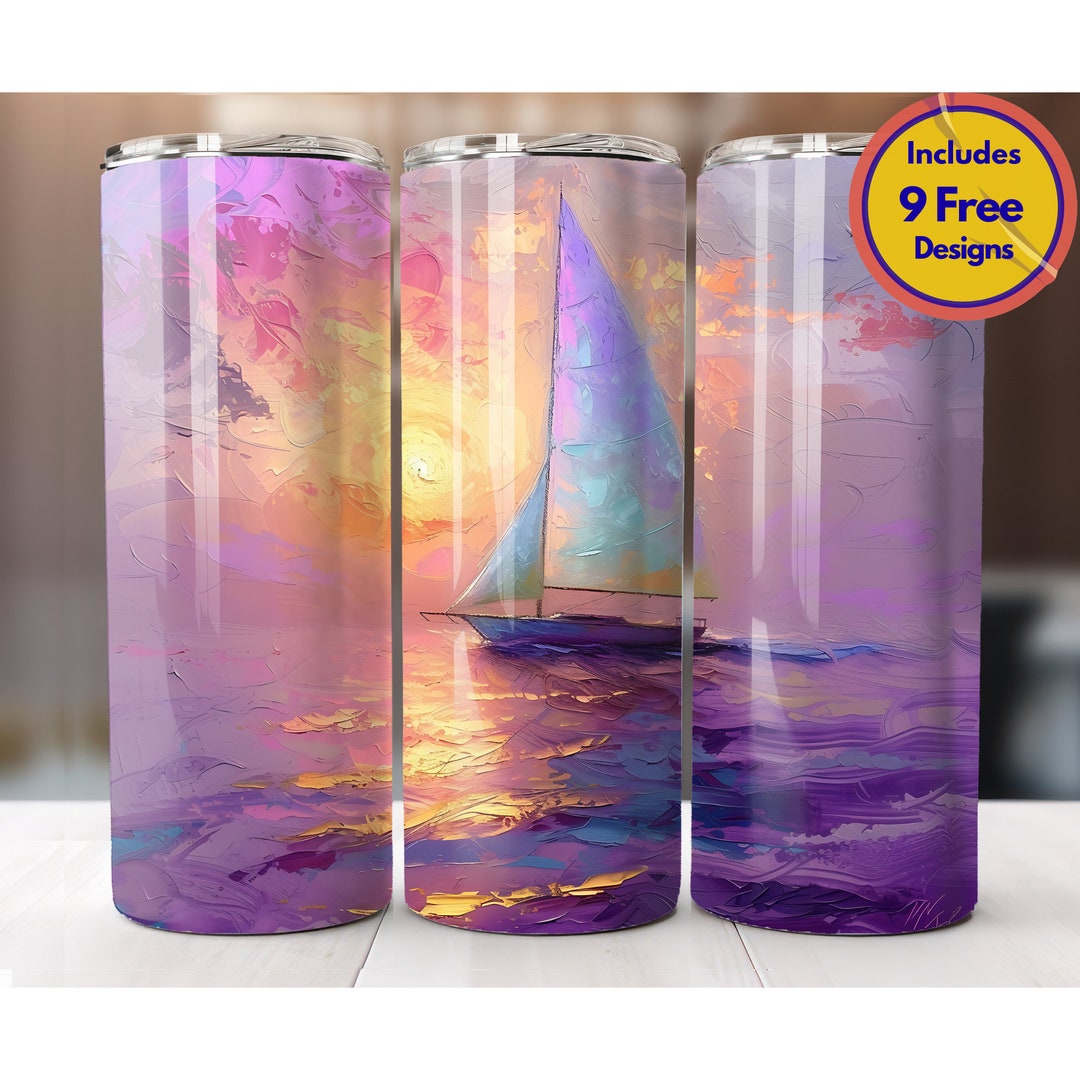 Pastel Sail Boat Sunset Painting 20 Oz Tumbler Sublimation Design PNG ...