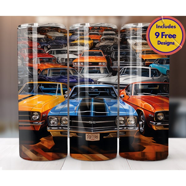 Chevy Chevelle Collage 20 oz Tumbler Sublimation Design PNG Muscle Car Tumbler Vintage Retro Cars Wrap Car Lover Tumbler Digital ONLY