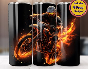 Neon Flame Dirt Bike Tumbler Wrap 20 oz Tumbler Sublimation Design Motorcycle Racing Dirtbike Tumbler Wrap Bike Wrap Digital Download PNG