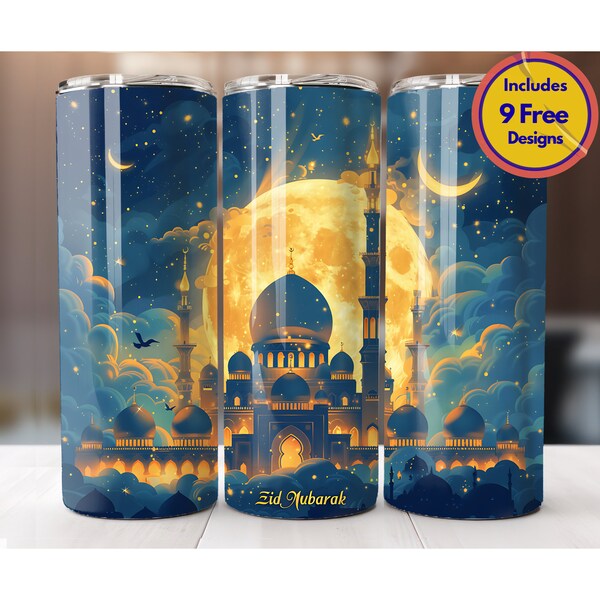 Eid Mubarak Cresent Moon 20 oz Tumbler Sublimation Design PNG Religious Tumbler Ramadan Tumbler Mosque Tumbler Islamic Art Wrap Digital ONLY