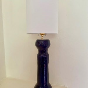 Tall Blue Ceramic Table Lamp, Handmade with Quirky Design