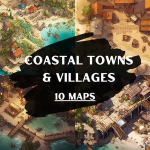 Lot de cartes DnD Coastal Towns and Villages, 10 cartes de bataille D&D, cartes de bataille Donjons et Dragons, Roll20 Battlemap, Foundry VTT