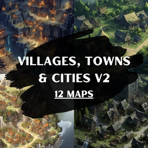 DnD Villages, Towns and Cities v2, 12 D&D Battlemaps, Dungeons and Dragons Battle Maps, Roll20 Battlemap, Fantasy Grounds, Gießerei VTT