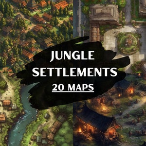 DnD Jungle Settlements-bundel, 20 D&D Battlemaps, Dungeons and Dragons Battle Maps, Roll20 Battlemap, Fantasy Grounds, Foundry VTT