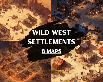 DnD Wild West Settlements Bundle, 8 D&D Battlemaps, Dungeons and Dragons Battle Maps, Roll20 Battlemap, Fantasy Grounds, Gießerei VTT