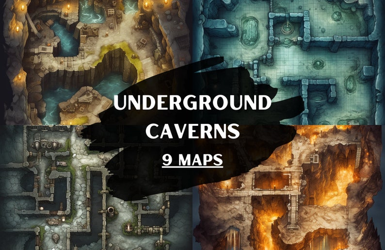 Dnd Underground Caverns Maps Bundle, 9 D&D Battlemaps, Dungeons and ...