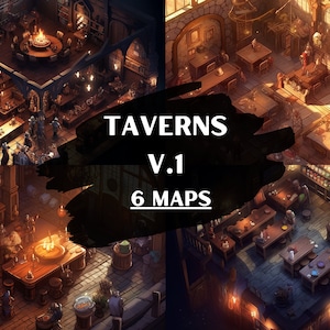 DnD Taverns V.1 Maps Bundle, 6 D&D Battlemaps, Dungeons and Dragons Battle Maps, Roll20 Battlemap, Fantasy Grounds, Foundry VTT